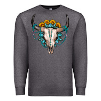 Charcoal Heather sunflower gemstone bull skull Premium Sweatshirt - OliviaCreatesArt
