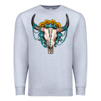 Heather Grey sunflower gemstone bull skull Premium Sweatshirt - OliviaCreatesArt