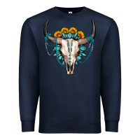 Navy sunflower gemstone bull skull Premium Sweatshirt - OliviaCreatesArt
