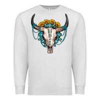 Oatmeal Heather sunflower gemstone bull skull Premium Sweatshirt - OliviaCreatesArt