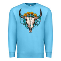 Ocean Blue sunflower gemstone bull skull Premium Sweatshirt - OliviaCreatesArt