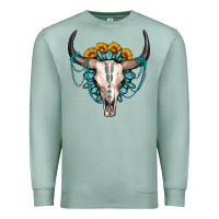 Seafoam sunflower gemstone bull skull Premium Sweatshirt - OliviaCreatesArt