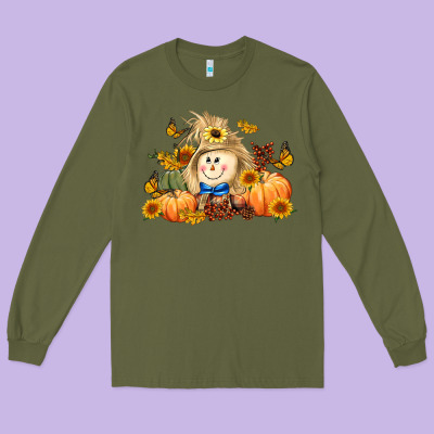 Fall Scarecrow Long Sleeve Tee Designed By Lillyallendesigns