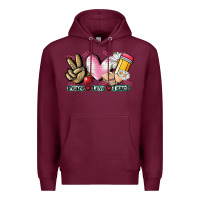 Burgundy Peace love teach Premium Hoodie - CowGirlArtShop