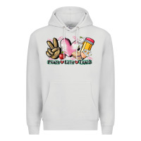 Dove Grey Peace love teach Premium Hoodie - CowGirlArtShop