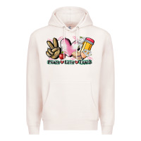 Pale Pink Peace love teach Premium Hoodie - CowGirlArtShop