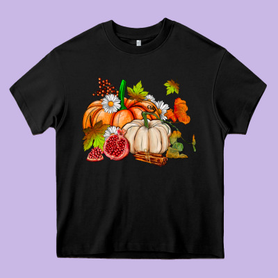 Pumpkins Daisies And Fall Leaf's Ado Heavy Core Tee Designed By Adodesignshop