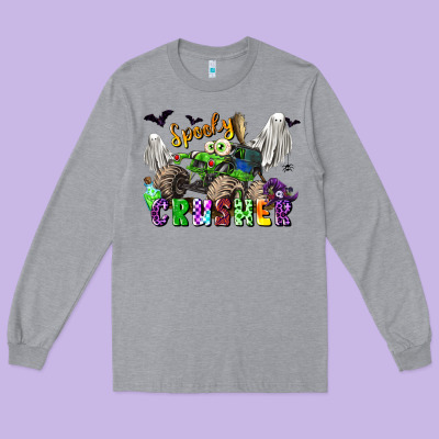Spooky Crusher Monster Truck Long Sleeve Tee Designed By Lillyallendesigns