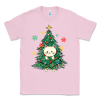 Bubblegum Pink christmas tree cat Classic Tee - MaliasSmallBusiness