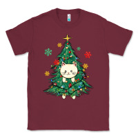 Burgundy christmas tree cat Classic Tee - MaliasSmallBusiness