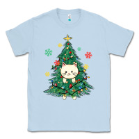 Dusty Blue christmas tree cat Classic Tee - MaliasSmallBusiness