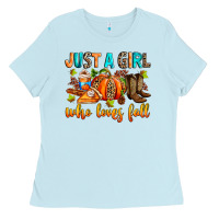 Baby Blue Just a girl who loves Fall Ladies Tee - RanaPortraitStore