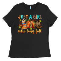 Black Just a girl who loves Fall Ladies Tee - RanaPortraitStore