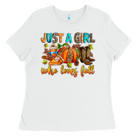 White Just a girl who loves Fall Ladies Tee - RanaPortraitStore
