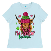 Baby Blue i'm freakin freezin pink christmas long haired cow Ladies Tee - Jasminsmagicworld