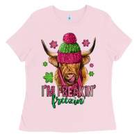 Bubblegum Pink i'm freakin freezin pink christmas long haired cow Ladies Tee - Jasminsmagicworld