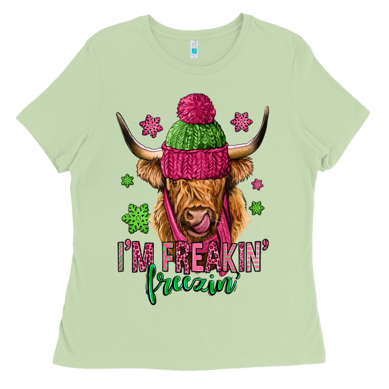 I'm Freakin Freezin Pink Christmas Long Haired Cow Ladies Tee by Jasminsmagicworld | Teevron