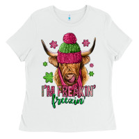 White i'm freakin freezin pink christmas long haired cow Ladies Tee - Jasminsmagicworld