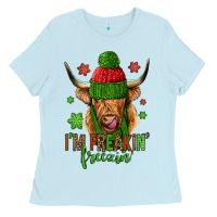 Baby Blue i'm freakin freezin christmas long haired cow Ladies Tee - Jasminsmagicworld