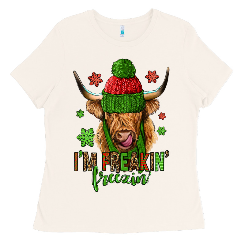 I'm Freakin Freezin Christmas Long Haired Cow Ladies Tee by Jasminsmagicworld | Teevron