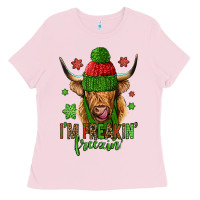 Bubblegum Pink i'm freakin freezin christmas long haired cow Ladies Tee - Jasminsmagicworld