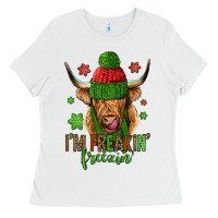 White i'm freakin freezin christmas long haired cow Ladies Tee - Jasminsmagicworld