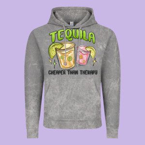 Tequila Cheaper Than Therapy Vintage Hoodie Designed By Maliassmallbusiness