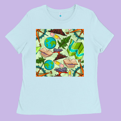 Geography Class Seamless Pattern Ladies Tee Designed By Bundleandbundleshop