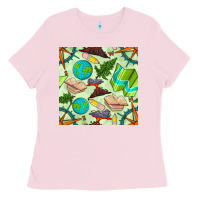 Bubblegum Pink geography class seamless pattern Ladies Tee - BundleAndBundleShop