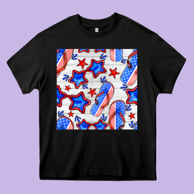4th Of July Flip Flops Seamless Pattern Heavy Core Tee Designed By Bundleandbundleshop