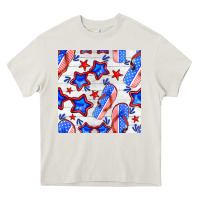 Cream 4th of july flip flops seamless pattern Heavy Core Tee - BundleAndBundleShop