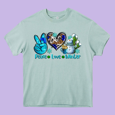 Peace Love Winter Ado Heavy Core Tee Designed By Adodesignshop