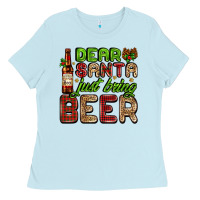 Baby Blue dear santa just bring a beer with a beer bottle Ladies Tee - AdoDesignShop
