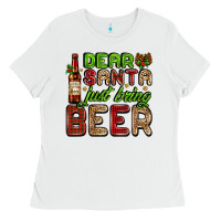 White dear santa just bring a beer with a beer bottle Ladies Tee - AdoDesignShop