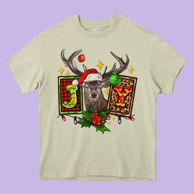 Joy With Reindeer Ado Heavy Core Tee Designed By Adodesignshop