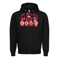 Black All you need is love gnomies Valentine's Day Zipper Hoodie - HowdyJamesFarm