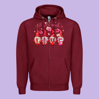All You Need Is Love Gnomies Valentine's Day Zipper Hoodie Designed By Howdyjamesfarm