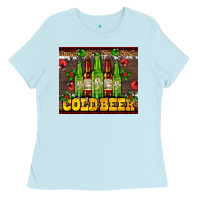 Baby Blue cold beer with beer bottles Ladies Tee - AdoDesignShop