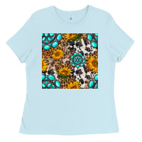 Western Gemstone And Sunflower Seamless Pattern Ladies Tee | Teevron