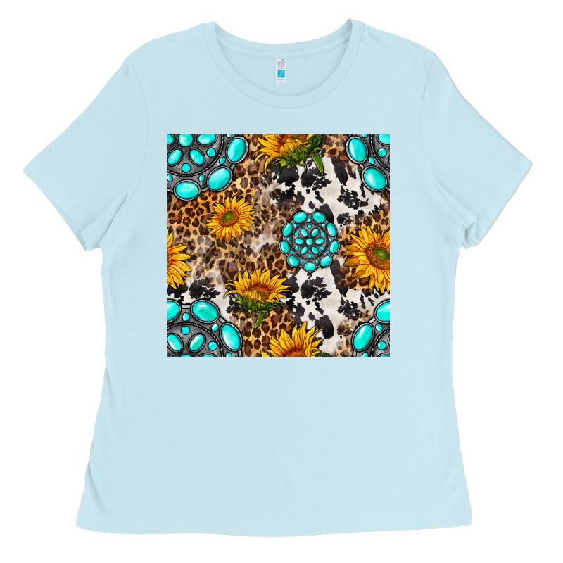 Western Gemstone And Sunflower Seamless Pattern Ladies Tee by BundleAndBundleShop | Teevron