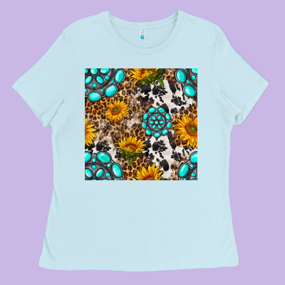 Western Gemstone And Sunflower Seamless Pattern Ladies Tee Designed By Bundleandbundleshop