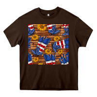 Chocolate Brown america western boots and sunflower seamless pattern Heavy Core Tee - BundleAndBundleShop