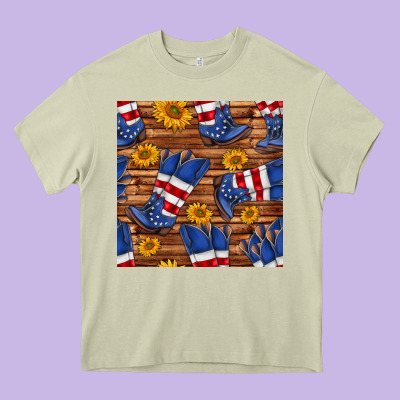 America Western Boots And Sunflower Seamless Pattern Heavy Core Tee Designed By Bundleandbundleshop