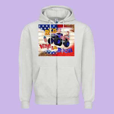 Red White & Boom Zipper Hoodie Designed By Tumblerdesignbyshophia
