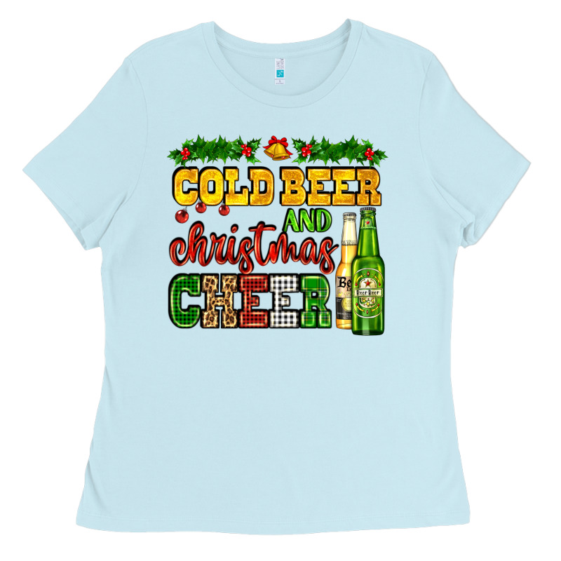 Cold Beer And Christmas Cheer With Beer Bottles Ladies Tee by AdoDesignShop | Teevron