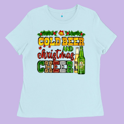 Cold Beer And Christmas Cheer With Beer Bottles Ladies Tee Designed By Adodesignshop