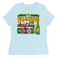 Baby Blue cold beer and christmas cheer with beer bottles Ladies Tee - AdoDesignShop