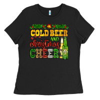 Black cold beer and christmas cheer with beer bottles Ladies Tee - AdoDesignShop