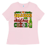 Bubblegum Pink cold beer and christmas cheer with beer bottles Ladies Tee - AdoDesignShop