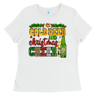 White cold beer and christmas cheer with beer bottles Ladies Tee - AdoDesignShop
